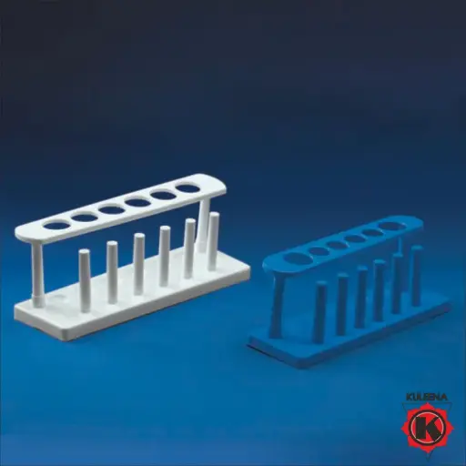 [KE02-77701W] Polylab Plastic Test Tube Stand - White, 6 Holes, 6Pegs - 16mm and 25mm